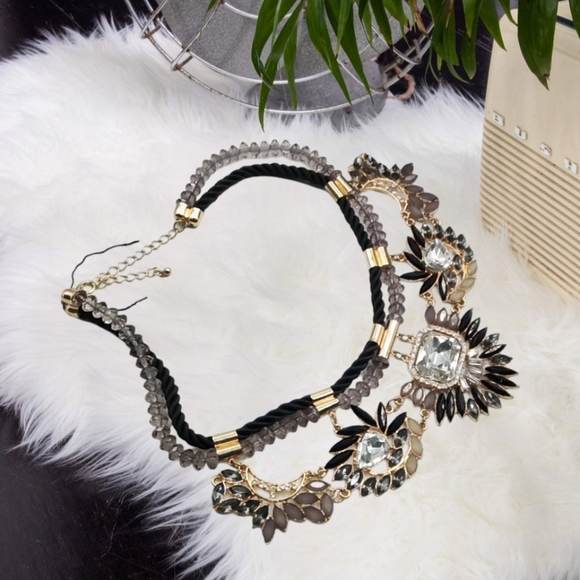Liza Kim ~ Designer Gold Tone Statement Necklace/Choker with Multicolor Stones - Picture 2 of 5